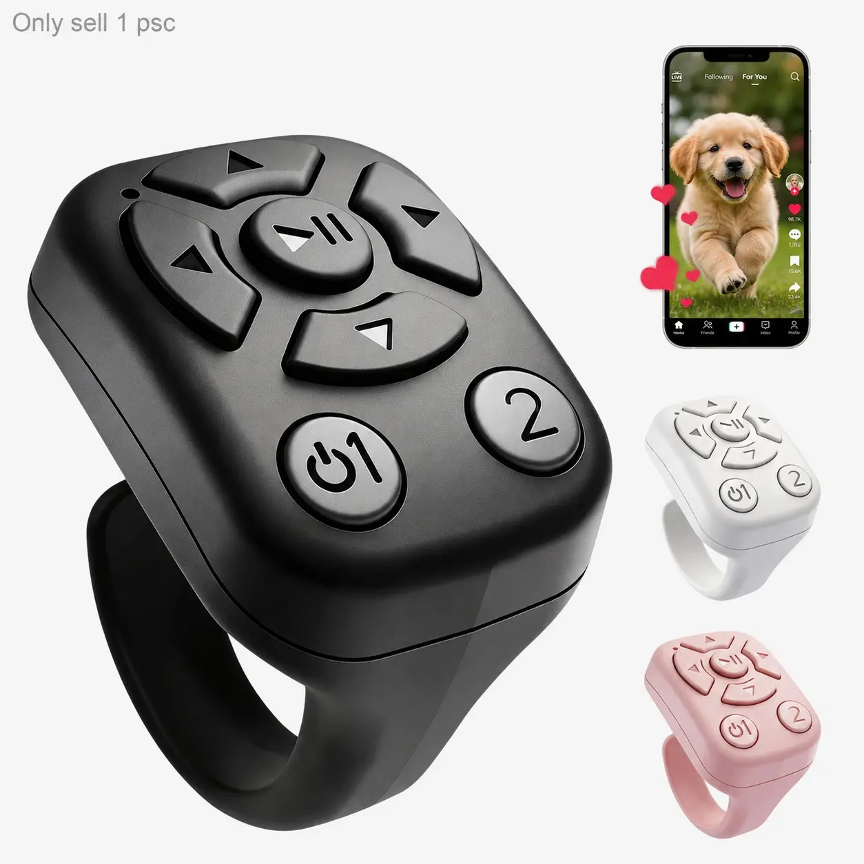 TikTok Remote Control Finger Ring, Wearable Wireless Phone Video Scroller and Page Turner, Camera Shutter Remote for Selfies, E-Book Reader Control, Short Video Scrolling for iPhone Android