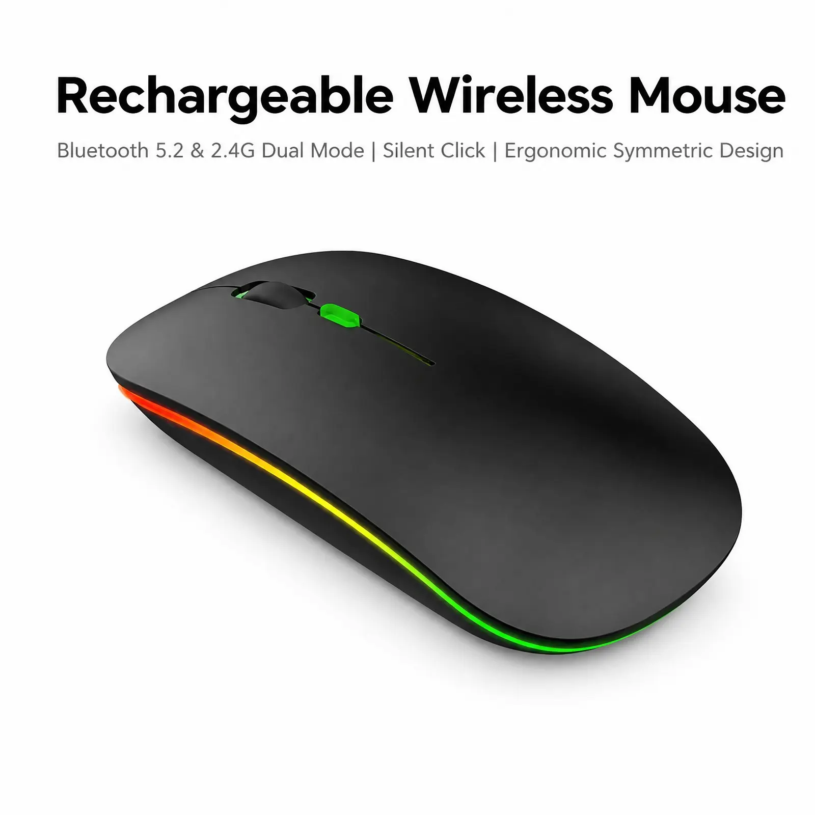 Type C Rechargeable Wireless Mouse, LED Ambilight, Dual Mode 2.4g/BT, Ergonomic Design, Portable Silent Mouse for Laptops, Desktops, Tablets, Wireless Rechargeable Mice