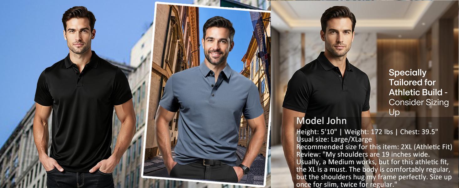 Polo Shirts for Men: Quick Dry Moisture Wicking High Elasticity Convenient Slim Fit Polo Runs Small Order One Size Up