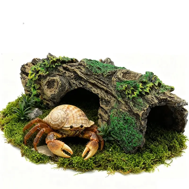Resin Hollow Tree Stump Hide Cave, Multiple Entrances & Exits, Natural Shelter for Reptiles, Terrarium Enclosure Decor for Turtles, Frogs, Lizards