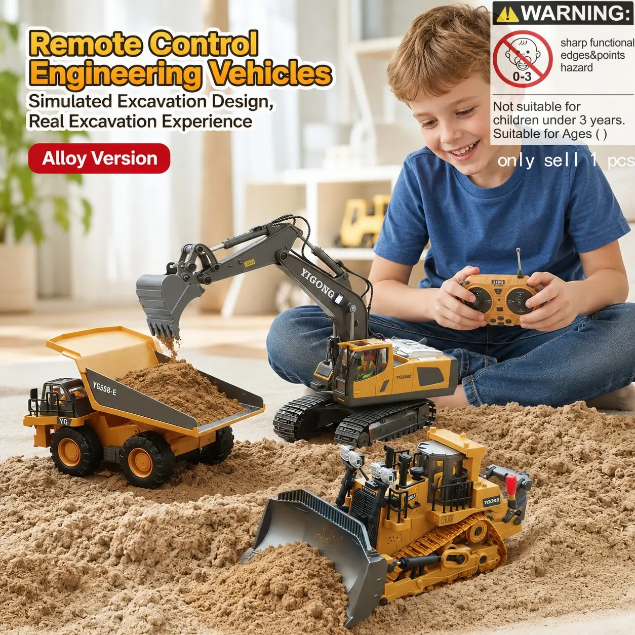 Construction Excavator Toy Car, Alloy Bulldozer, Realistic Playground Game, Unisex, Holiday Gift, Requires Aa Batteries