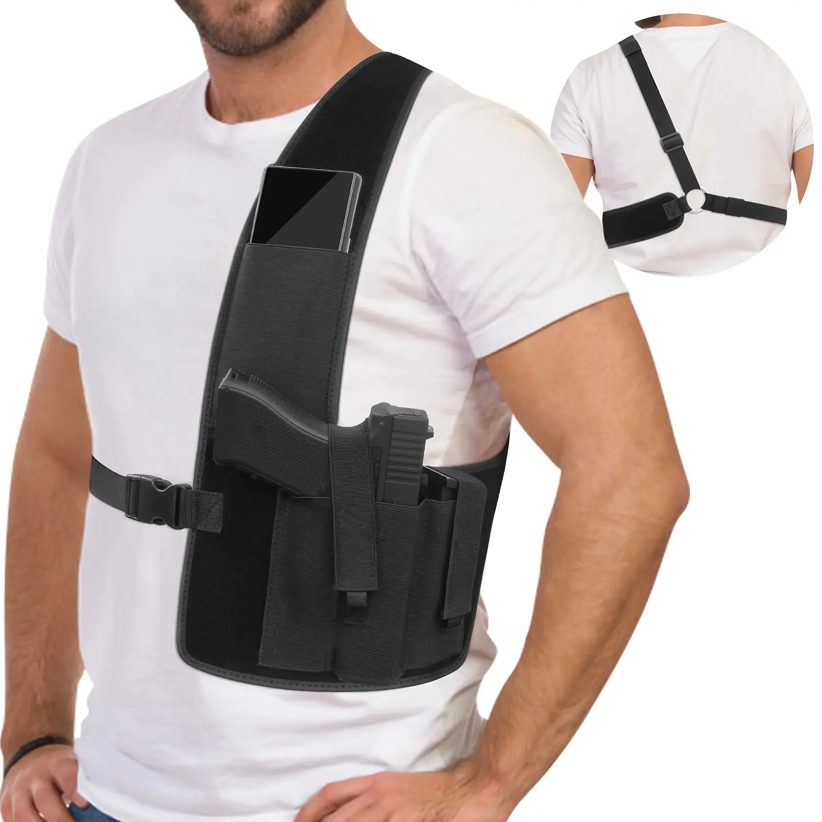 1 adjustable right-hand quick-draw shoulder holster (1 piece) - Unisex concealed carry holster, suitable for compact handguns such as G series, LCP, LC9, Sig P365 - Hunting and fishing equipment, outdoor accessories, outdoor gear, holster