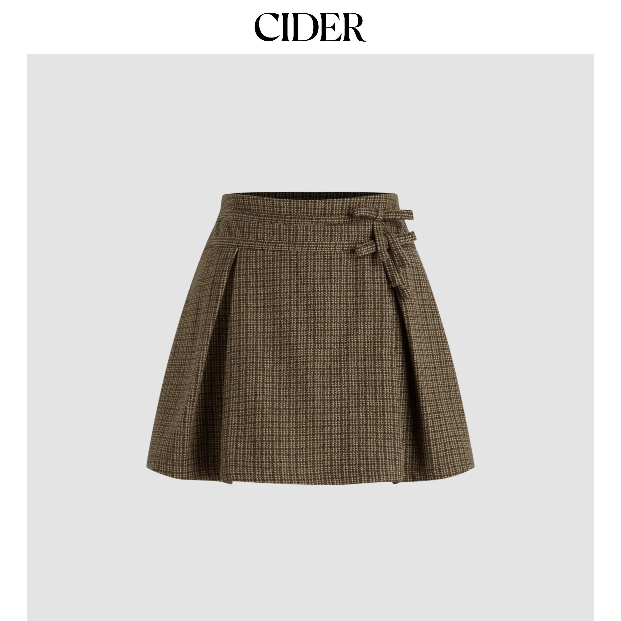 Cider [size 2-10] Jacquard Mid Rise Gingham Bowknot Pleated Mini Skirt
