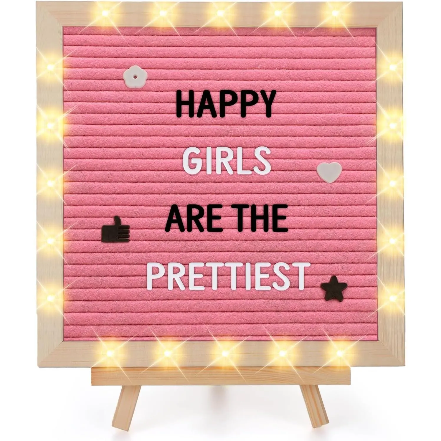 Changeable Felt Letter Board with LED Lights - 10''×10" Message Custom Signs &  Stand & 450 Letters, Poster Board for / Announcement/Classroom Wall Decor Gifts,