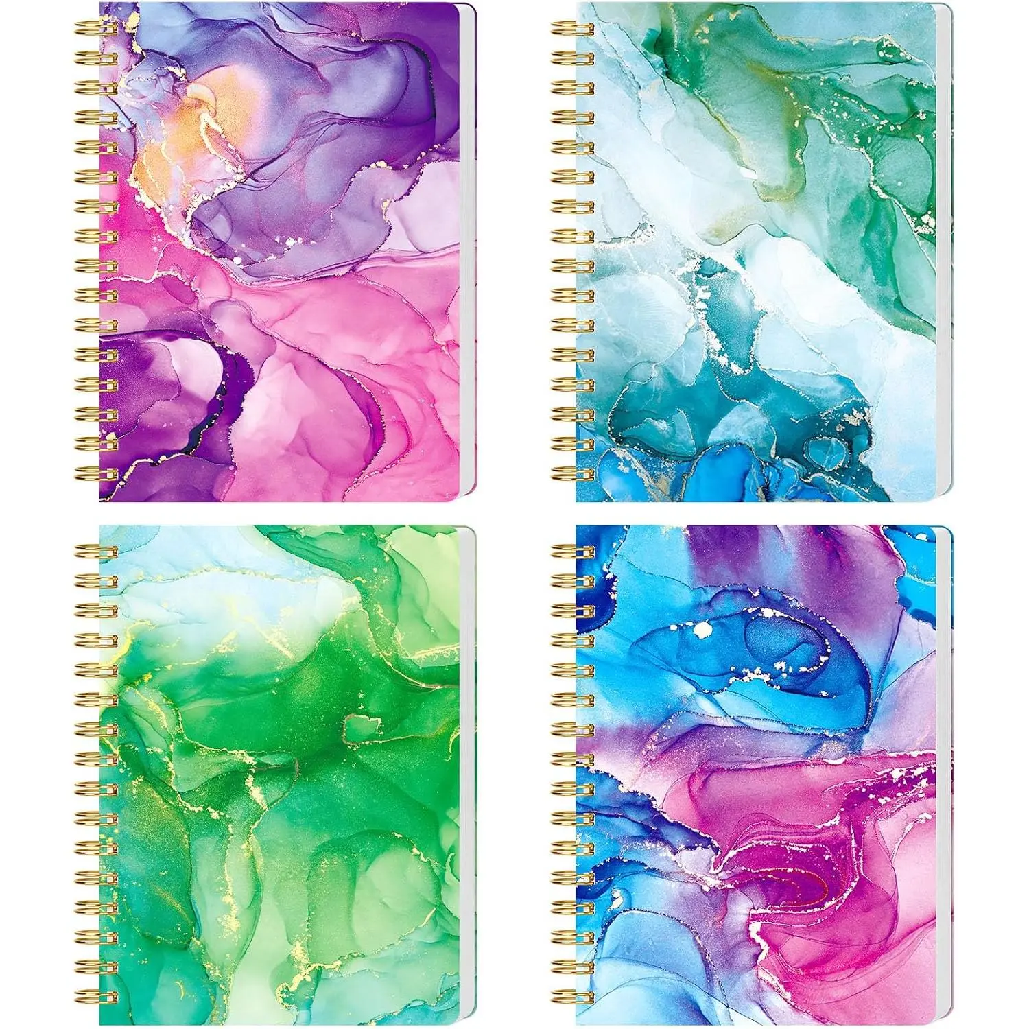 Women's Aesthetic A6 Size Hardcover Mini Spiral Notepads - 4 Count, 4.1x5.8 Inch Pocket Marble Journals, College Ruled, 640 Pages, Office School Supplies