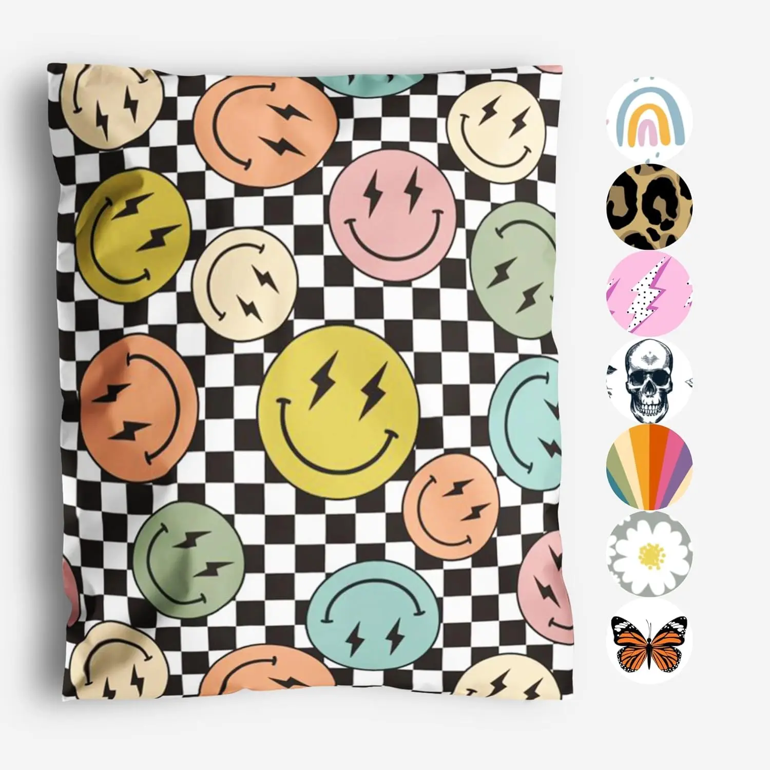 Package Mint 10x13 Poly Mailers, Smiles Checkerboard Shipping Bags,100 Pack | Durable Decorative Mailing Bags, Waterproof, Tear-Resistant, and Self-Sealing Adhesive, Cute Packaging for Small Business