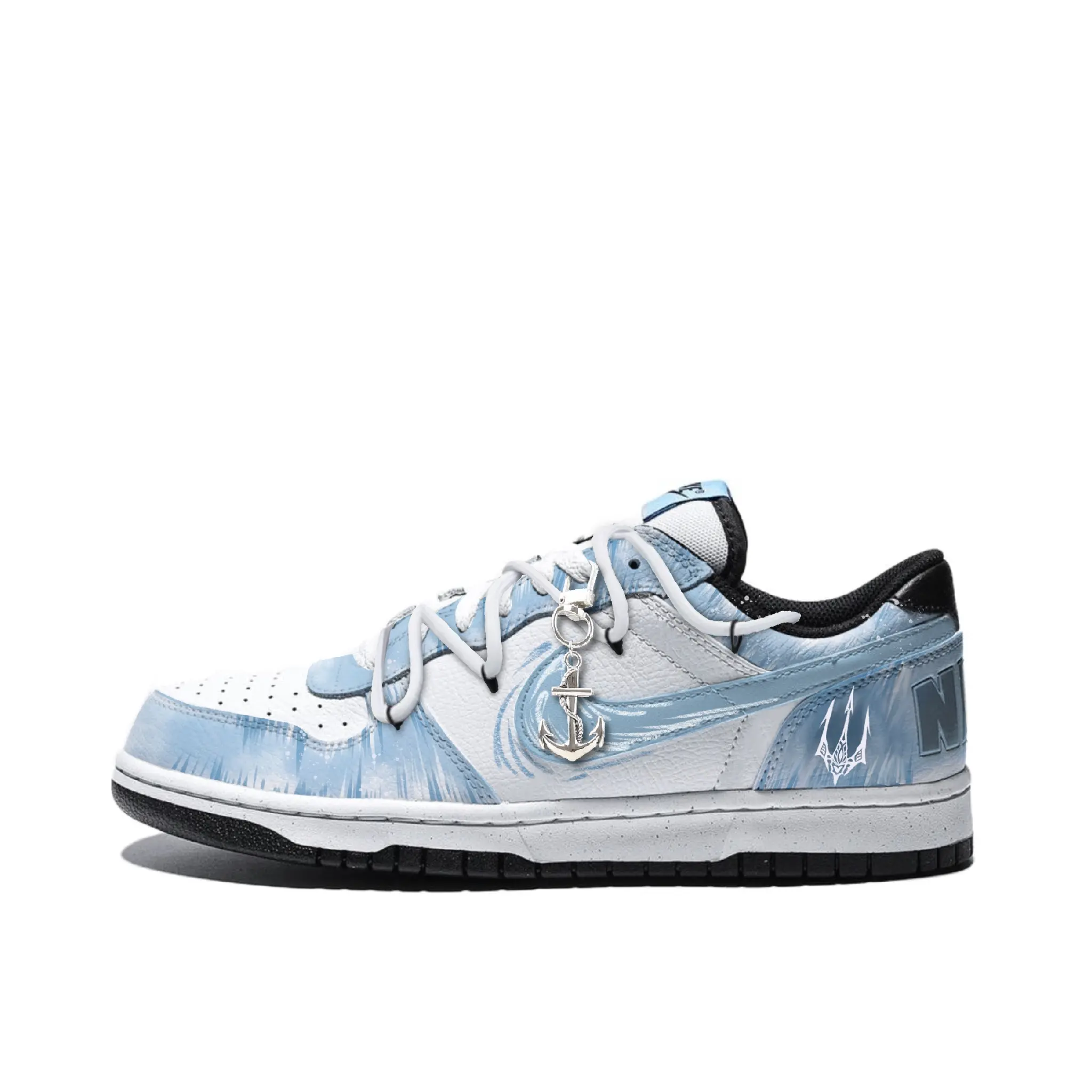 Nike Custom Big Shoe: Poseidon Ocean Wave Hand-Painted Vintage White-Blue Low-Top Sneakers for Men and Women Verifiable, with credentials and supporting global authentication
