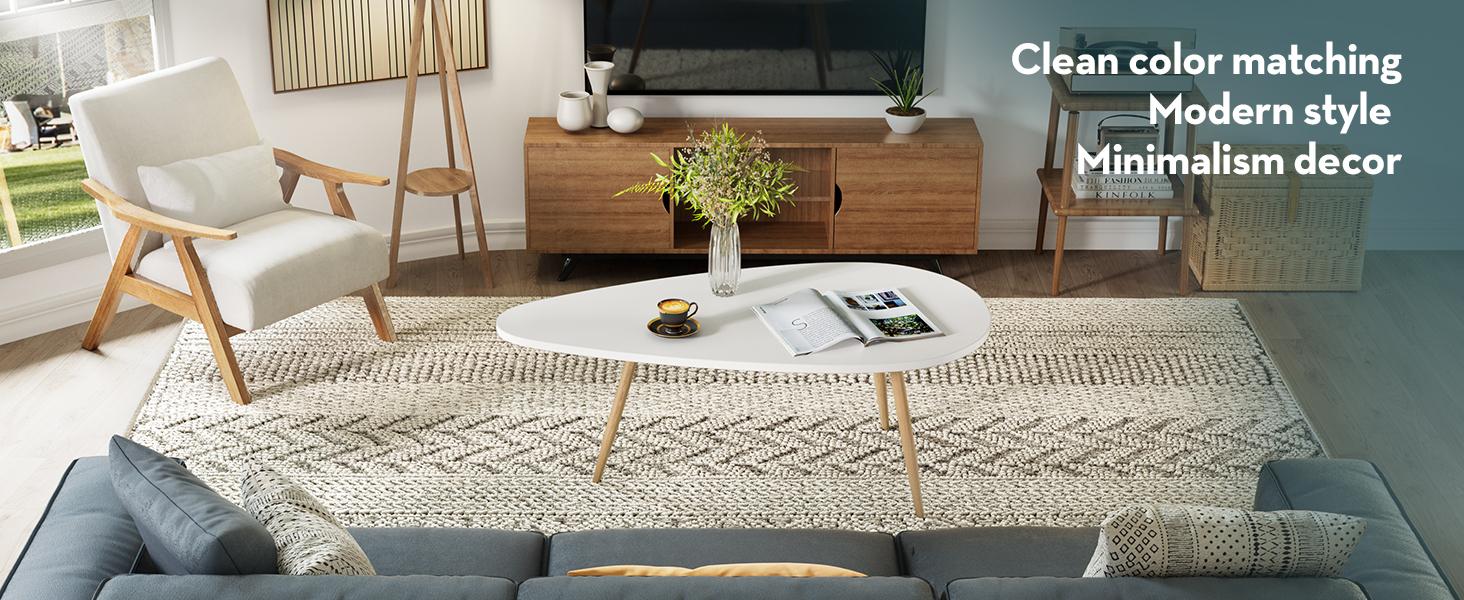 Modern Coffee Table White Oval Coffee Tables for Living Room Simple Center Table for Small Space Home Office Easy Assembly 22.2" D x 42.5" W x 17.1" H, White