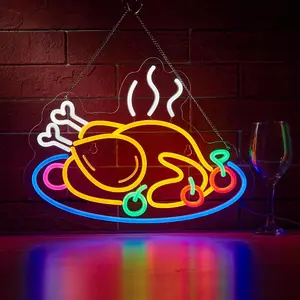 Adjustable Light Chicken Neon Sign Wall Decor, LED Flame Art Decoration for Chicken Shop, USB Powered Neon Lamp for Wall Display