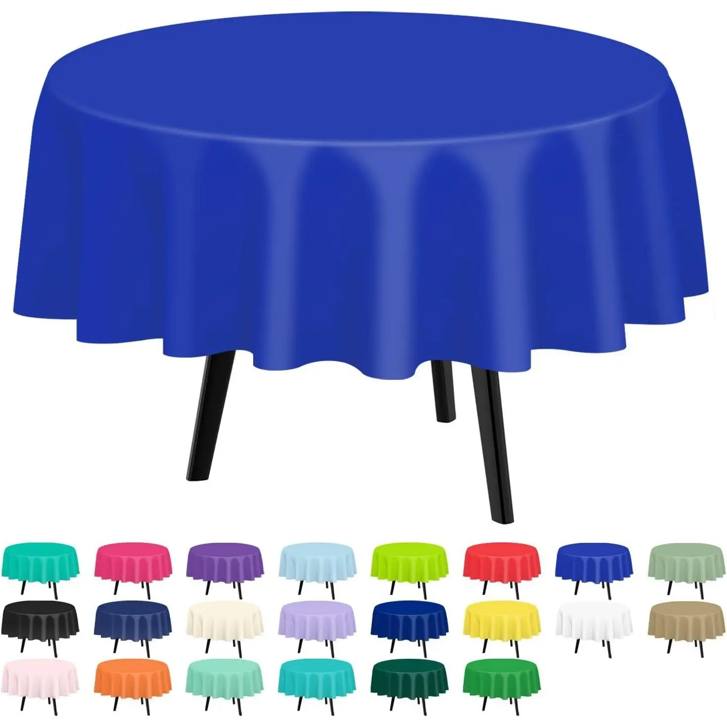 QIKSION Dark Blue Round Tablecloth 2 Pack, 84 Inch Plastic Table Cover Disposable for Parties