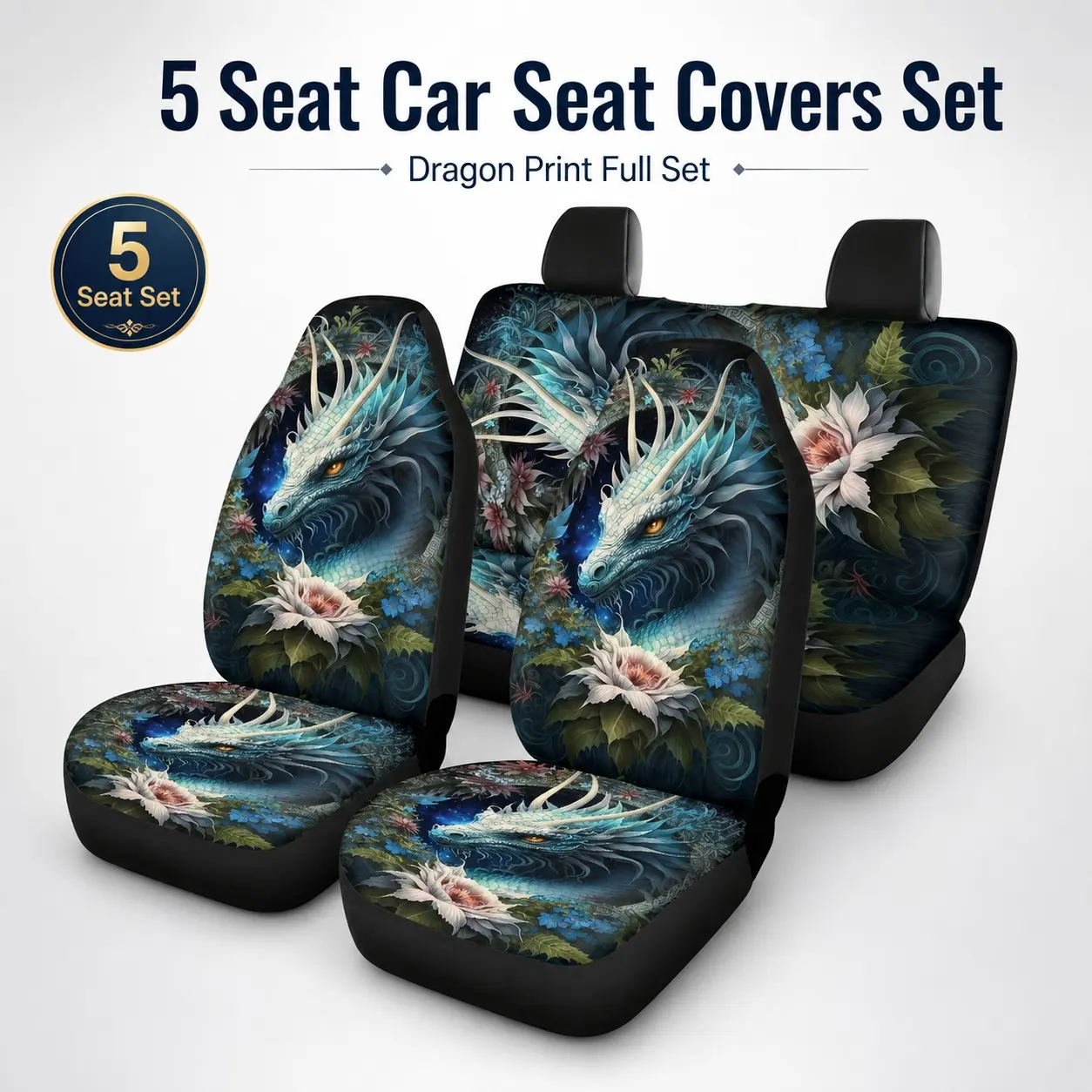 Dragon Print Car Seat Covers Set, 2 Seat/5 Seat, Universal Fit, Full Coverage, Front & Rear, Stylish Car Interior Accessories, Automotive Seat Covers