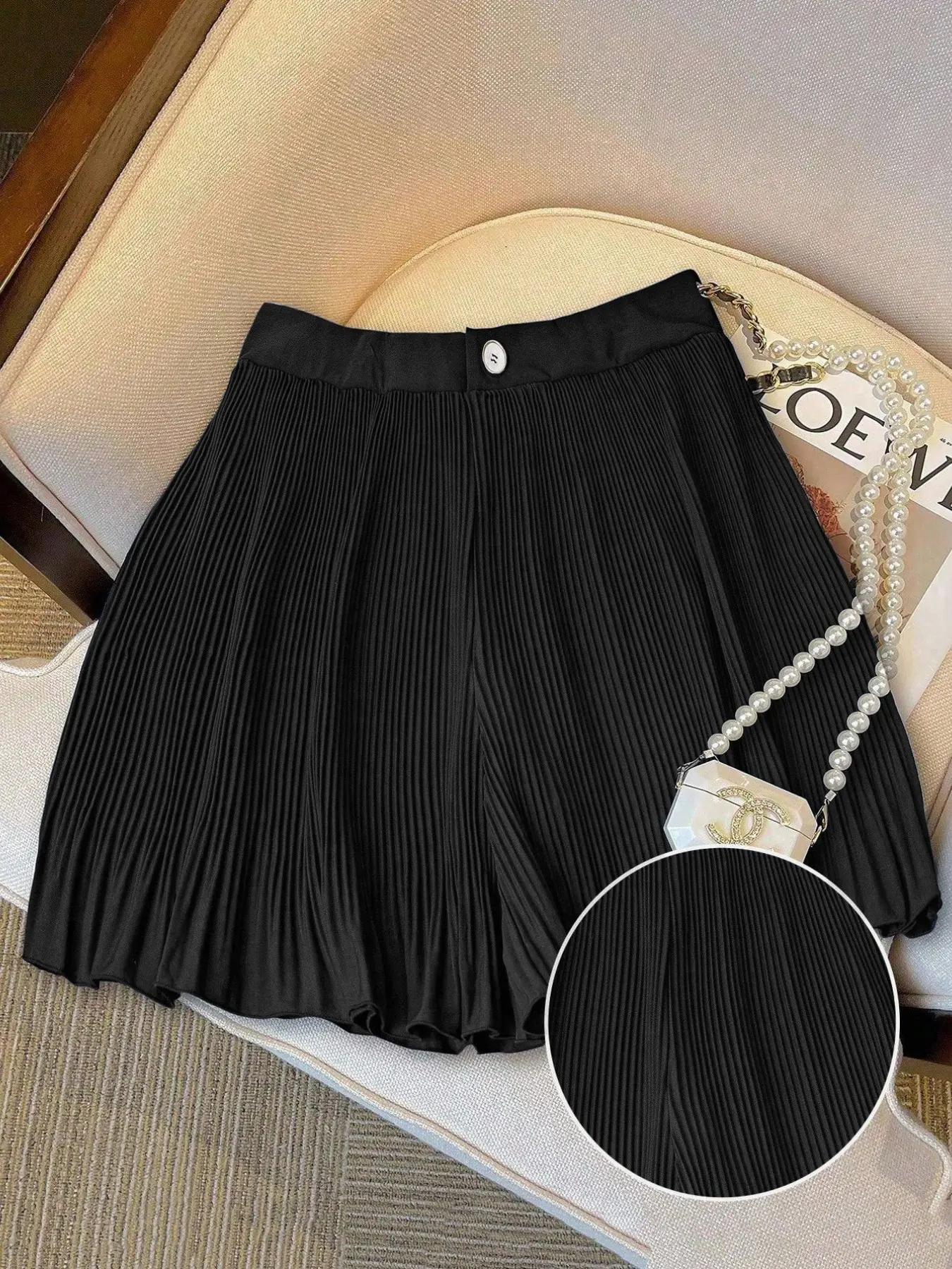 Women's High-Waisted Pleated Skirt Pants, Front Button Wide Leg Short Skirt Pants, Elegant Casual Daily Wear Bottoms