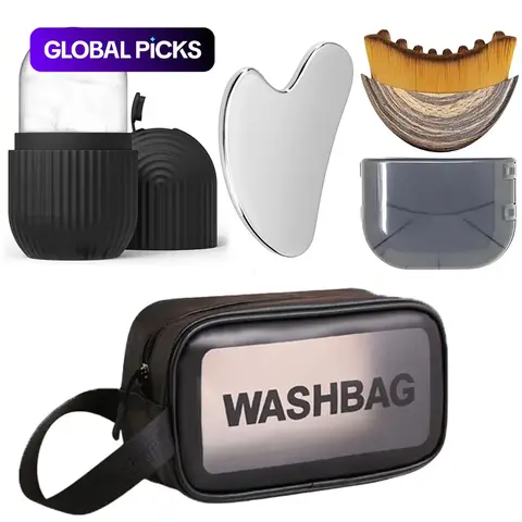 Silicone Ice Roller Set, Facial Massage Brush, Stainless Steel Gua Sha Board, Storage Bag, Home Beauty Tool, Reduce Swelling, Tighten Pores, Detoxify Lymph, Relieve Fatigue Pain #GLOBAL PICKS