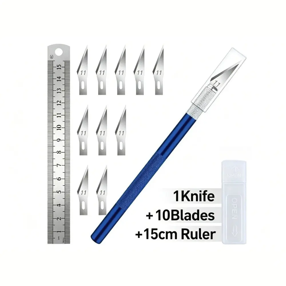 Craft Knives Set with 11 Blades and 1 Ruler Razor, Precision Cutting Tools for DIY Projects, New Hobby Exacto Blades Xacto
