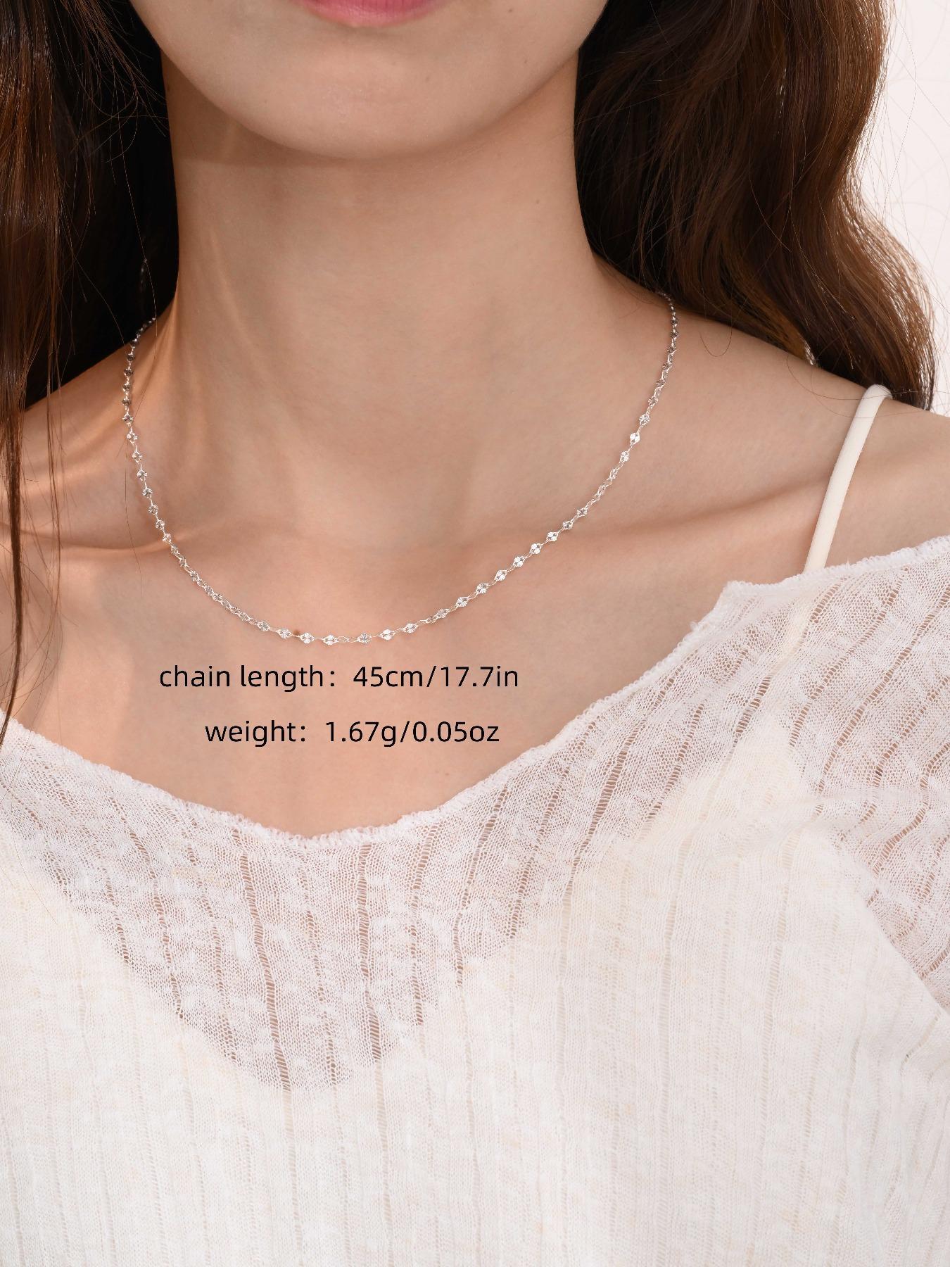 S999 Sterling Silver Simple Necklace, Minimalist Sparkling Necklace, Fashion Jewelry Accessories for Women As Gift