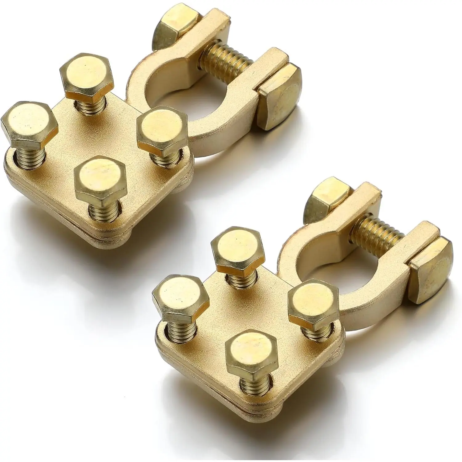 2 Top Post Battery Terminals (2 Pcs Solid Brass), Pre-Threaded 3-Way 4-Screw Cable Ends, Corrosion Resistant, Accurate Sizing Fit, Easy Install Automotive Car Repair Sheet Metal Tool for Cars