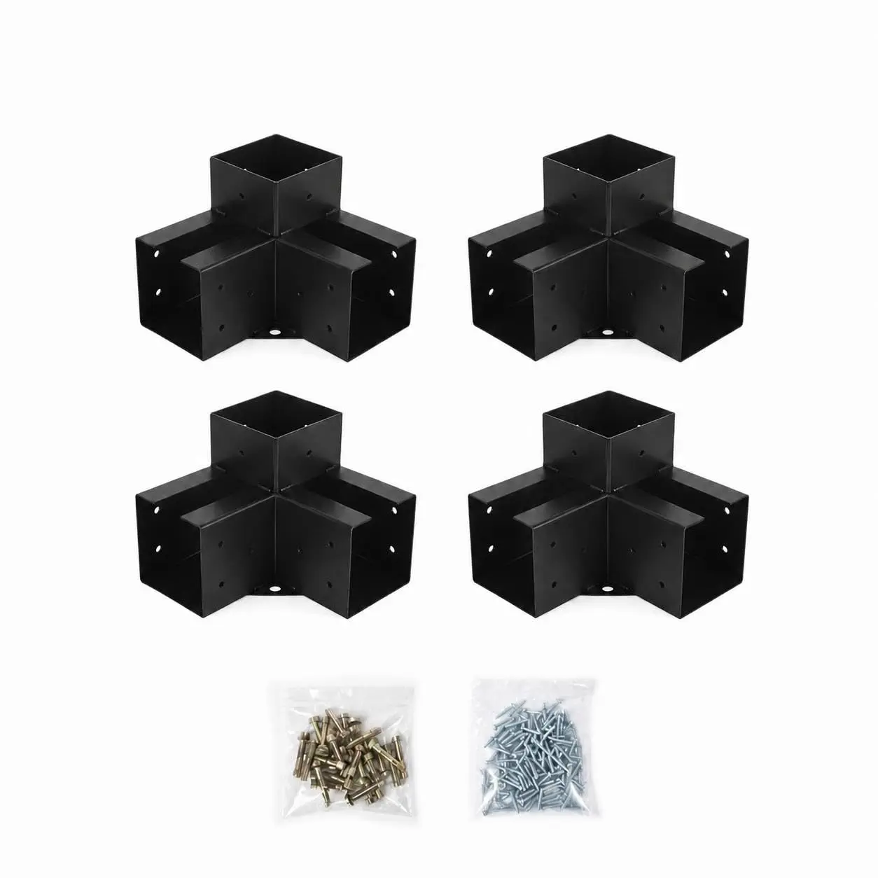 4x4 Pergola Bracket Kit 4PCS - 3-Way Right Angle Corner Brackets Heavy Duty DIY Shed Hardware for Gazebo & Patio - Fits Actual 3.7"x3.7"