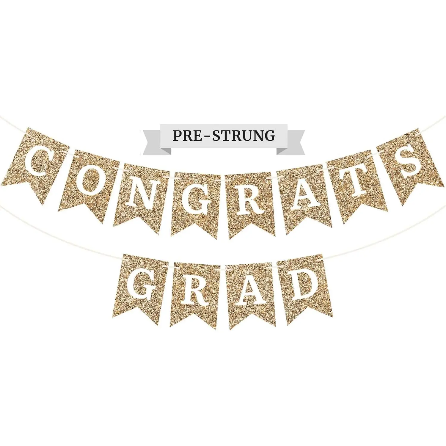 Hand-Enhanced Pre-Strung Graduation Party Banner, Gold Glitter, 6 ft Strand, Class of 2026 Women's Event Decorations, Congrats Text, Photo, Window, Foldable, Durable, 7 In X 5 In, Easy Install