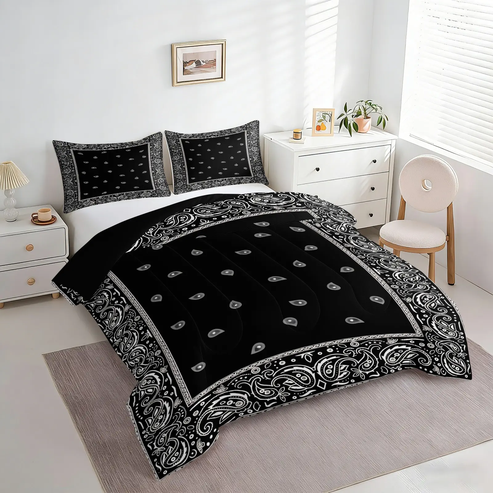 Retro Paisley Square Print Comforter Set, Bohemian Bedding Set, Boho Bed Set, Comfy Bedding Set, Printed Bedding Set (1 Comforter + 1-2 Pillowcase), Suitable For Teenagers, Adults, Guest Rooms, Dormitories, And Master Bedroom Scenarios