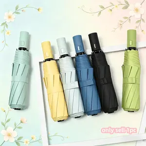 Simple Pure-Color Umbrella, Automatic 8-Bone Sunshade, Folding Umbrella for Rain and Sunshine, 1pc, Portable and Durable Design