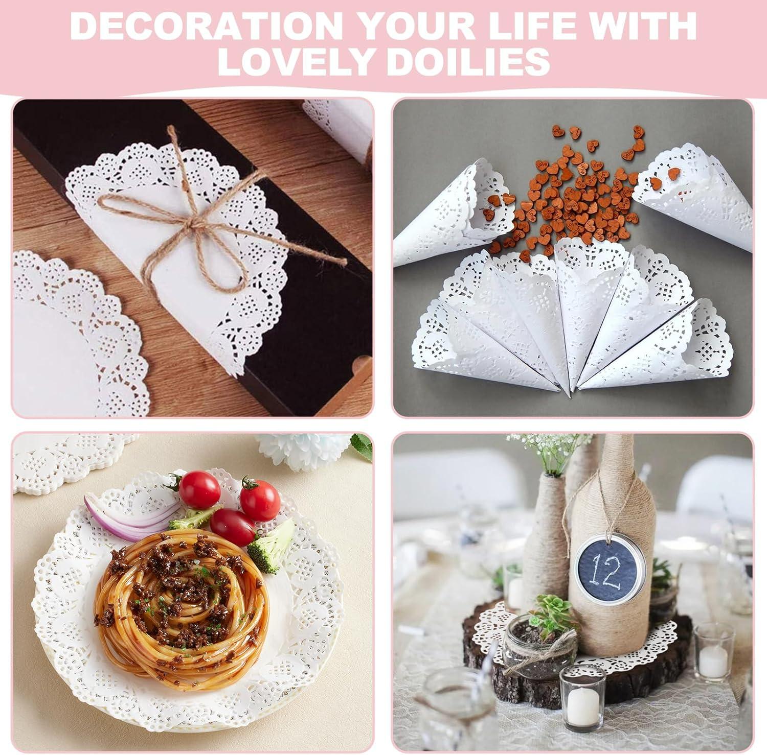 Disposable Paper Doilies, 150 Pack Assorted Sizes (6.5in / 8.5in / 10.5in), White Lace Placemats for Dessert Trays, Food Display, Parties, Crafts & Wedding Decor