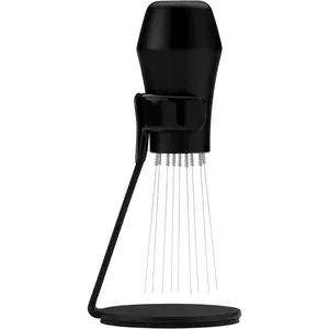 WDT Distribution Tool with Stand V3-9 Prong Needle Espresso Stirrer - 18 Needles 0.25mm / 0.3mm Thick Spring Wires - Weiss Distribution Technique - Anodized Aluminum Handle