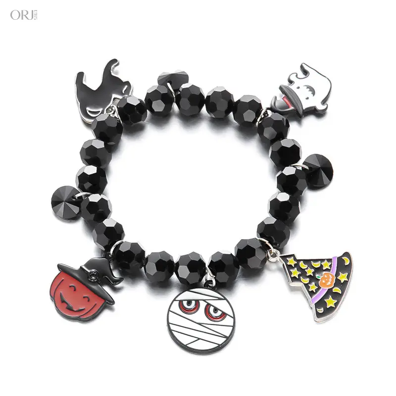 Funny Cartoon Halloween Charm Bracelet, Enamel Pumpkin & Ghost Multi-element Pendant Wrist Jewelry, Cute Holiday Accessory, Spooky Costume Decor for Halloween Party Outfits