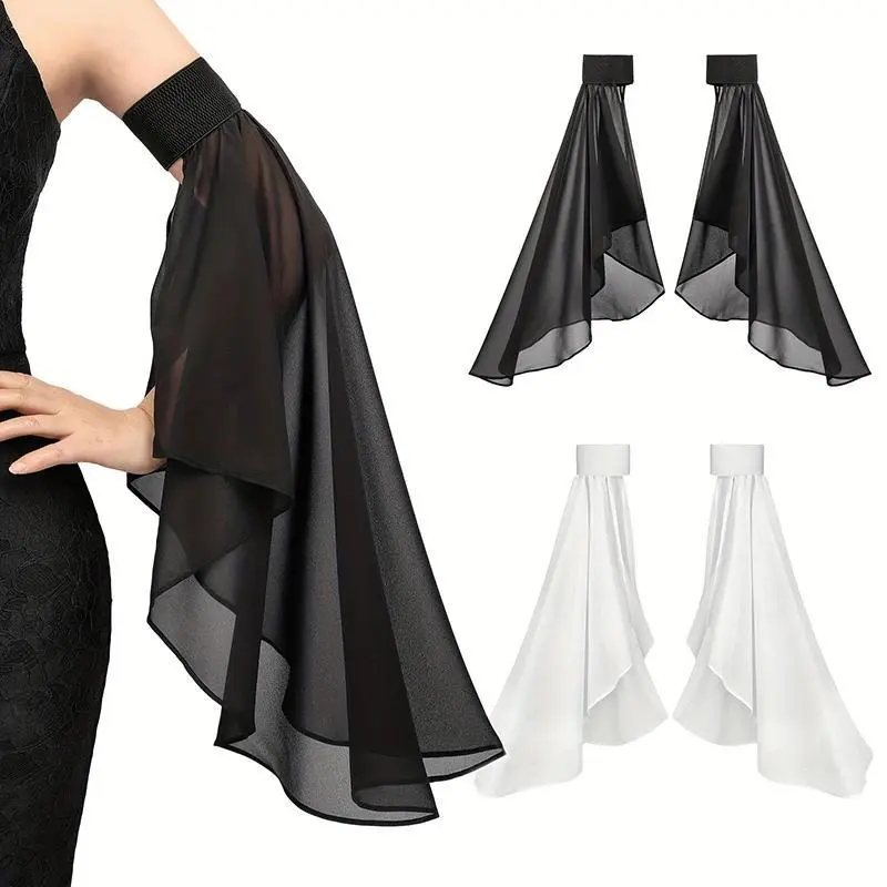 1 Pair Elegant Women Detachable Long Sleeves Sunscreen Tulle Arm Warmers for Weddings Daily Wear Stylish Decorative Accessories