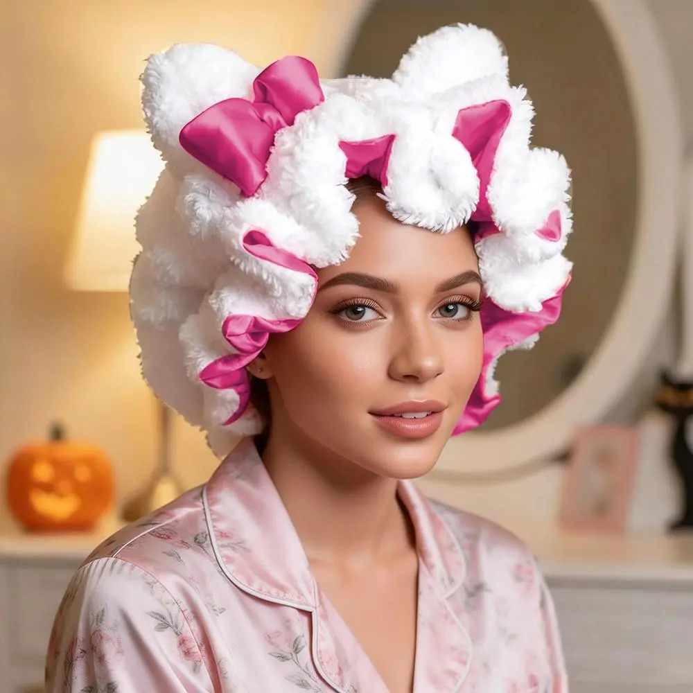 1 Pc Women's Teddy Bear Bonnet, Haircare, Adjustable Plush 3D Bonnets, Plush Teddy Satin-Lined Bonnets, Hair Styling Cap, Breathable Sleep Bonnet for New Year Parties - Hair Care Cap for Themed Events & Casual Attire, Bonnets for Sleeping, White Options