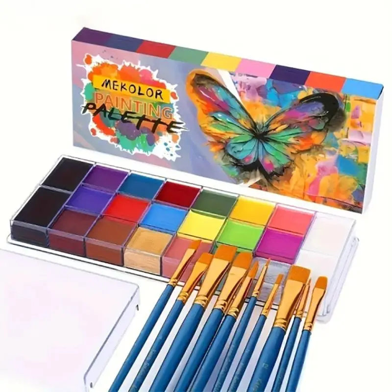 22 Color Face Painting Set with 10 Durable Brushes, Vibrant Paints for Parties, Birthdays, Halloween, Christmas, Body and Face Art Supplies, Makeup Cream, Face Paint Palette