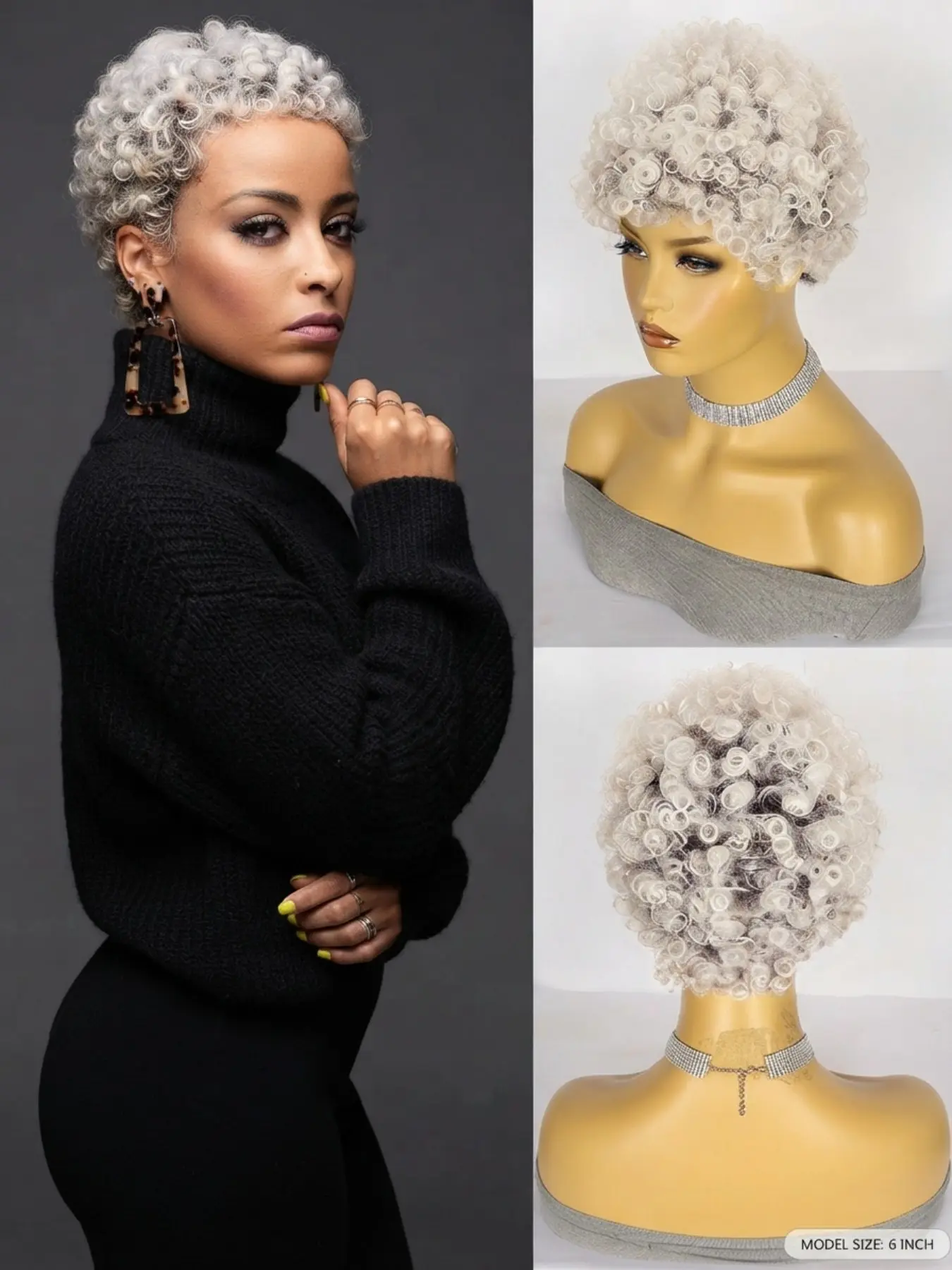 Platinum Silver Short Curly Wig, Natural Looking Afro Kinky Curly Synthetic Hair for Women, Fluffy & Voluminous Hairstyle, Breathable & Lightweight Cap, Perfect for Daily Wear, Parties, & Cosplay, Easy to Style