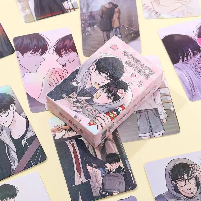 55 Pcs/Set Korean Manhwa Savior Laser Lomo Card Won Yaori, Koo Yunwon Comic Characters HD Photocard Cosplay Gift