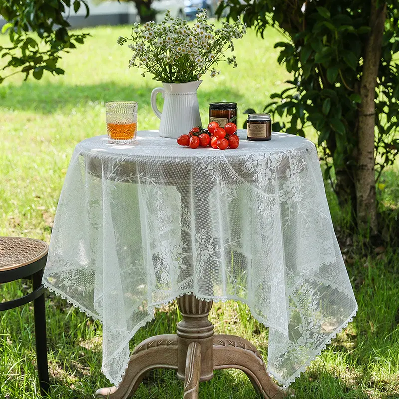 Pastoral Style White Lace Tablecloth For Outdoor Use, Elegant Round & Rectangular Table Cover, Household Tea Table Cloth And Table Runner