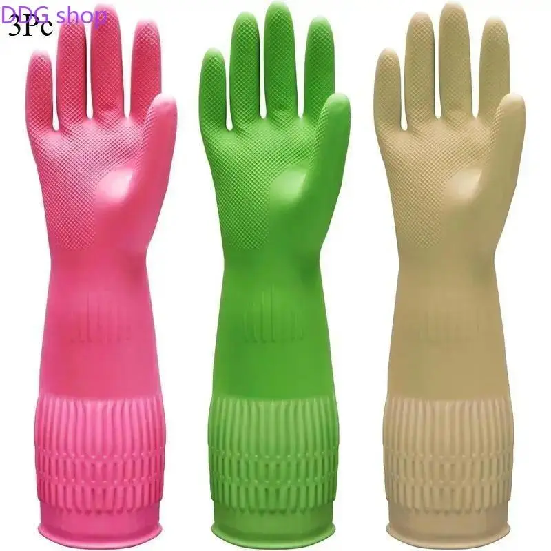 Heavy-Duty Rubber Cleaning Gloves, 3-Pair Set, 15-Inch Waterproof with Non-Slip Textured Grip for Kitchen & Bathroom Use - X-Large, Cleaning Supplies