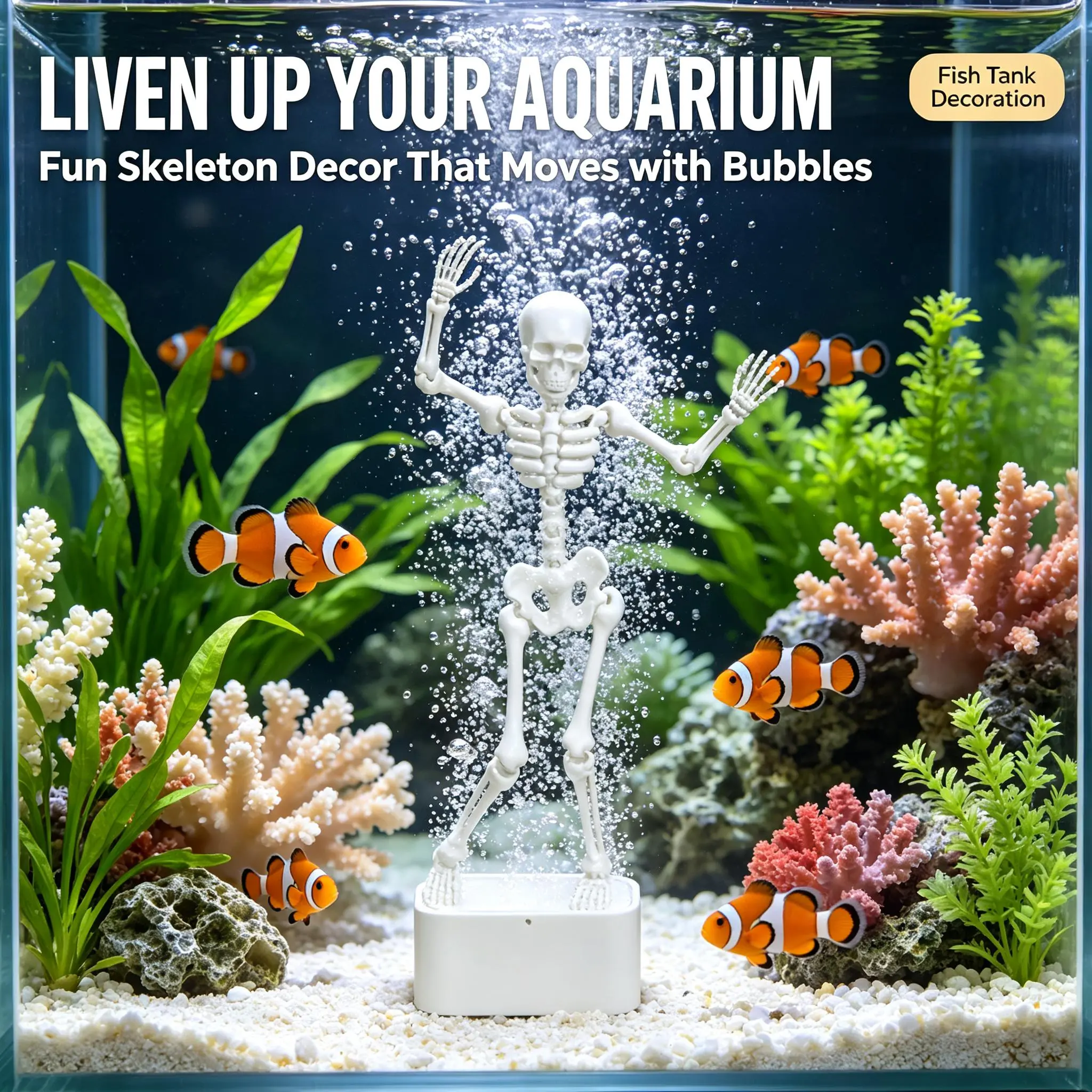 Bubble Activated Dancing Skeleton Aquarium Decor, Dynamic Fish Tank Landscape Ornament