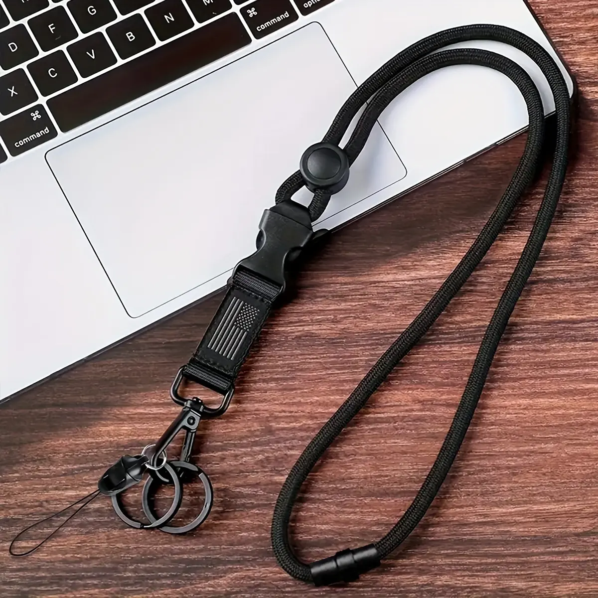 1pc Black Heavy-Duty 2D USA Flag Lanyard Strap for Men - Safety Breakaway Buckle Neck Lanyard for Keys, ID Card Badge Holder, Phone