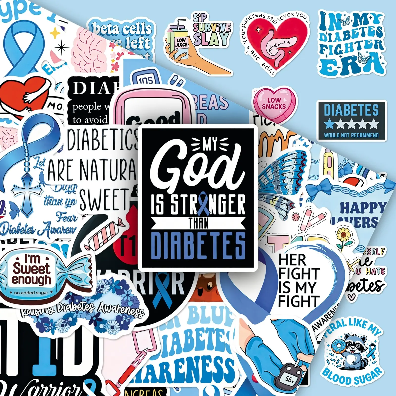 50pcs Diabetes Awareness Creative Stickers, Personalized DIY Journal & Phone Case Decals, Luggage & Planner Decor Supplies