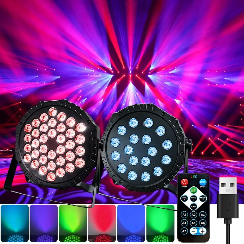 1 Set Full-Colors 18/36 LED Par Stage Lighting, Remote Control Stage Projection Lamp, Color Change, Corded RGB Par Lights, LED Stage Par with Remote, Up lights for Wedding, Club, Event, Party