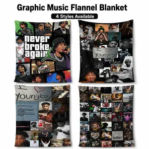 Never Broke Again Collage Flannel Throw Blanket - Hip-Hop Character Graphic, Printed Fabric, Slogan Print, YoungBoy Collage & Logo, Ultra-Soft Cozy, for Rap Fans, Bedroom Decor, Gifting, Throw Blankets, Character Graphic Blankets