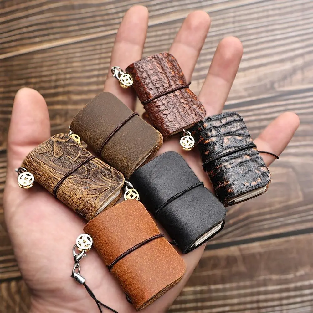 Handmade Genuine Leather Mini Pocket Notebook, Creative Travel Journal with Keychain Charm for Daily Notes, Portable Pocketbook Accessory, Pocketbook Accessories, Italian, Ultra Mini, Plain, Keychain Included, Creative Tn Travel Journal