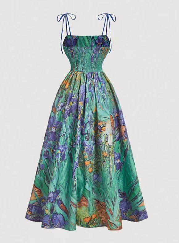 2026 vintage floral print temperament elegant intellectual waist slip dress for women