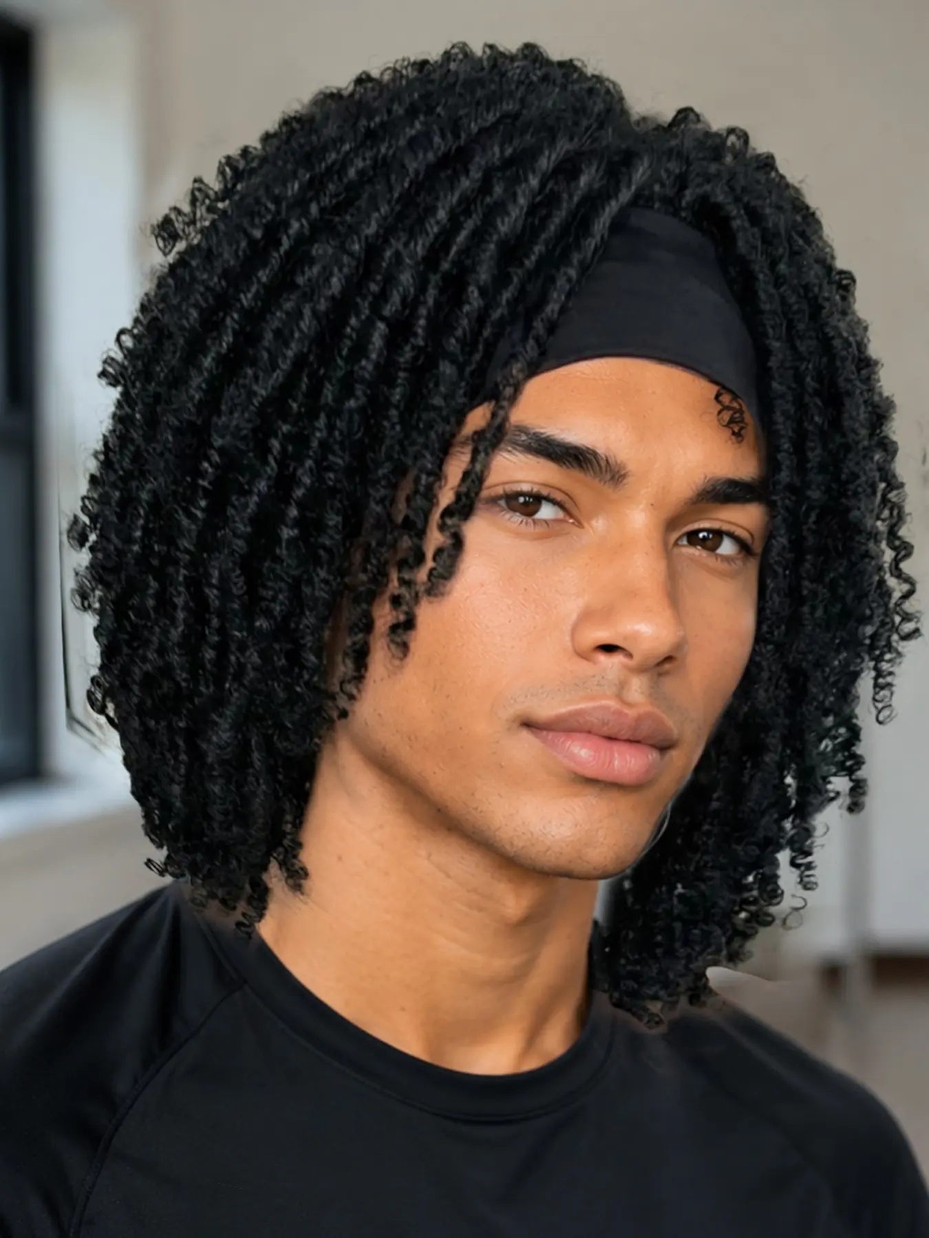 Afro Curly Braided Headband Wigs for Men, Short Dreadlock Wig, Glueless Synthetic Twist Faux Locs, All Seasons Wear