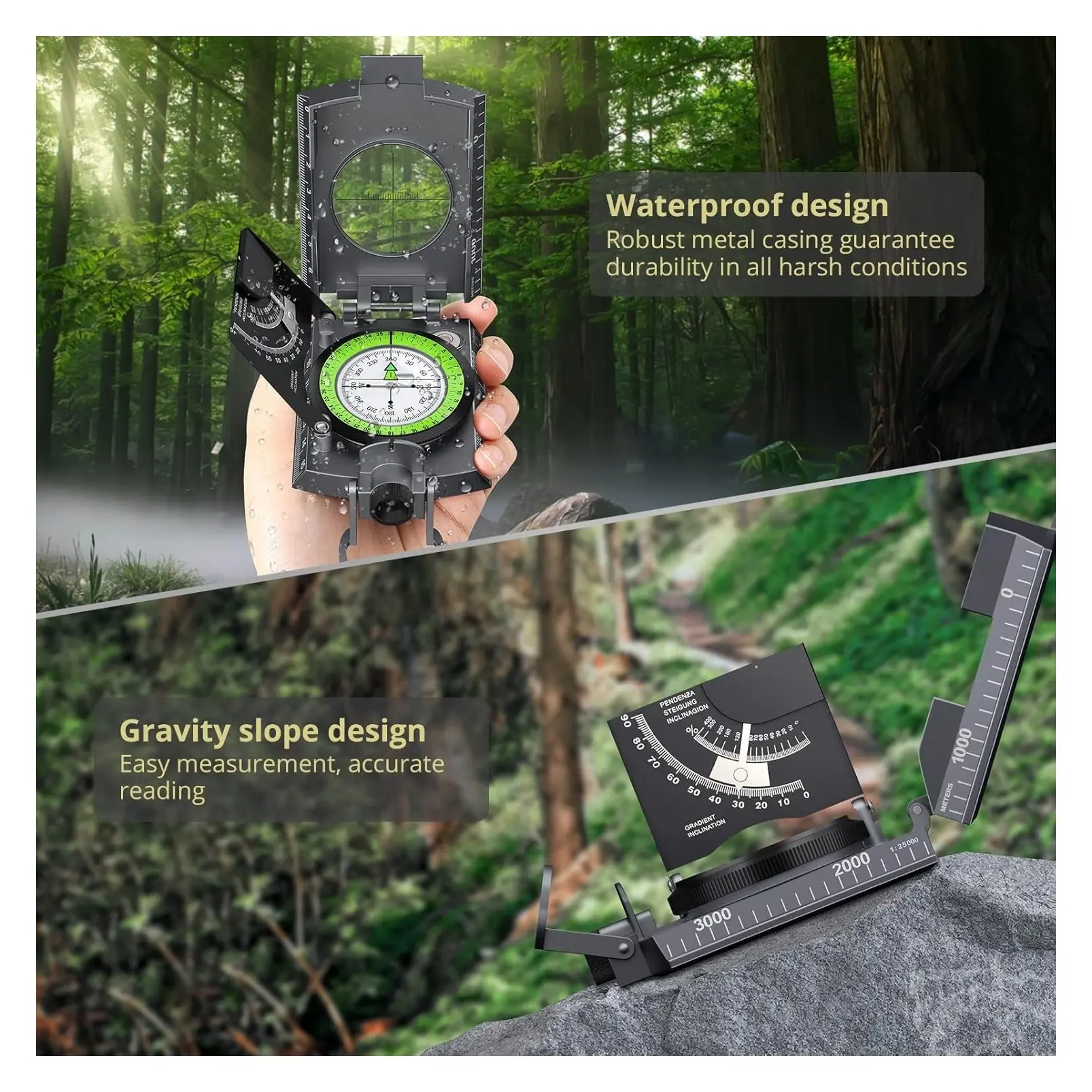 IP65 Waterproof Metal Compass for Hiking, Camping, and NavigationGift