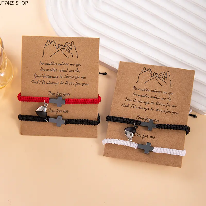Matching Couple Bracelets with Heart Pendant, Adjustable Hand-Woven Braided Rope, Skin-Friendly Retro Style Jewelry for Anniversary & Daily Wear, Braided Jewellery, Couples Bracelet Set, Cute Couple