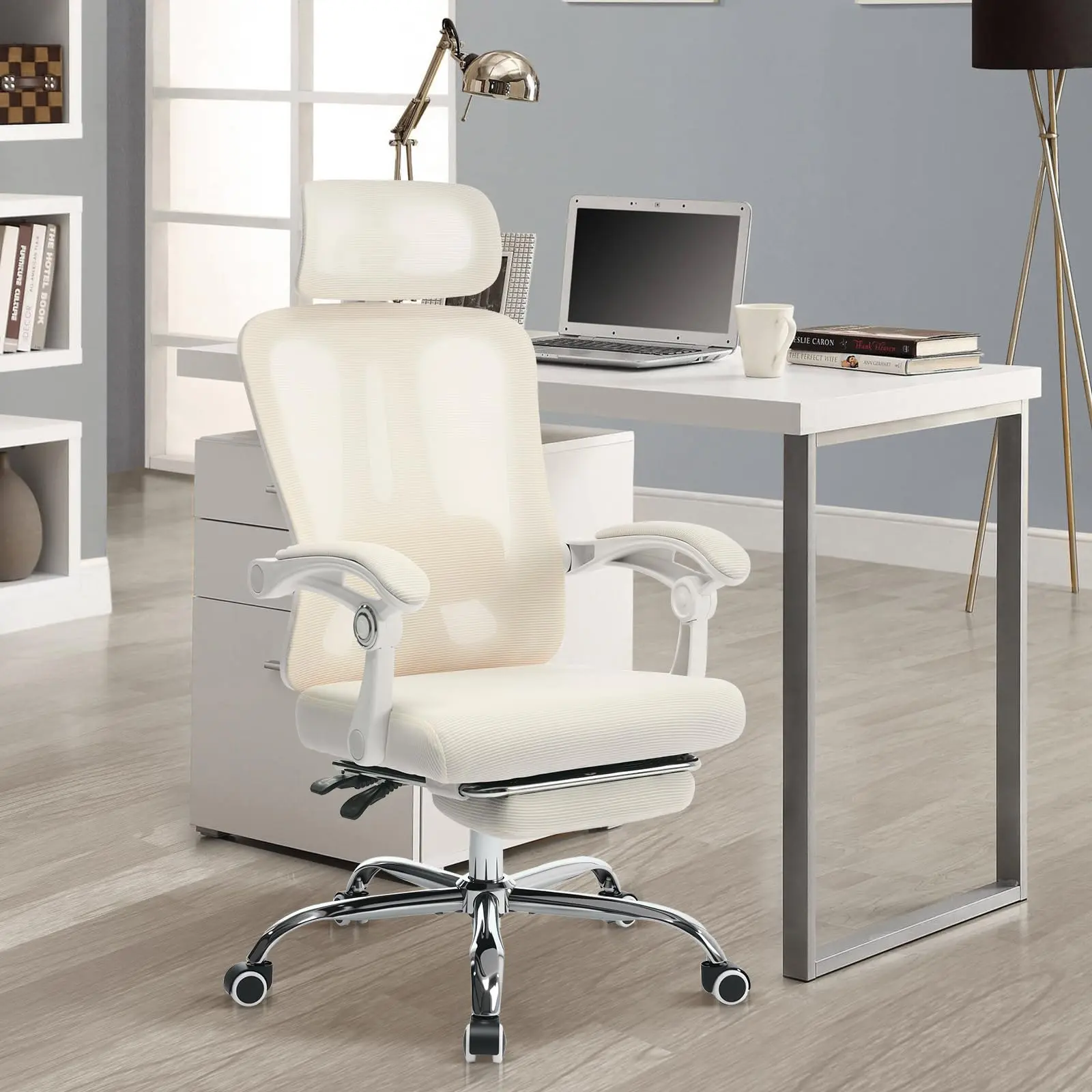 Garvee Ergonomic Office Chair with Breathable Mesh, Adjustable Headrest and Lumbar Support, 90°-135° Recline, Retractable Footrest, and 360° Swivel for Home and Office Use