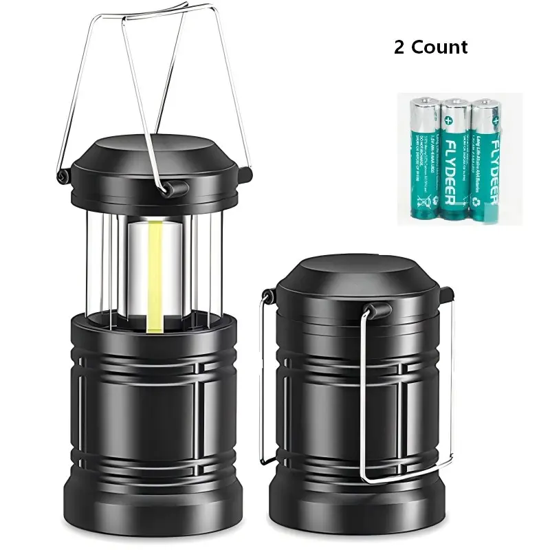 Portable LED Camping Lights Set of 2, Foldable Hook Battery Operated Lanterns, Battery Powered Light, Waterproof Outdoor Hanging Lamps for Emergencies Hiking