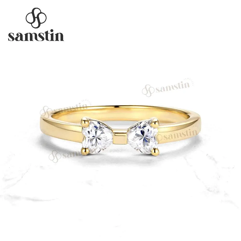 Samstin 0.6CTW Heart Moissanite Ring Set Ring for Women Solid 14K 10K Yellow Gold Ring for Anniversary Christmas Gifts Party