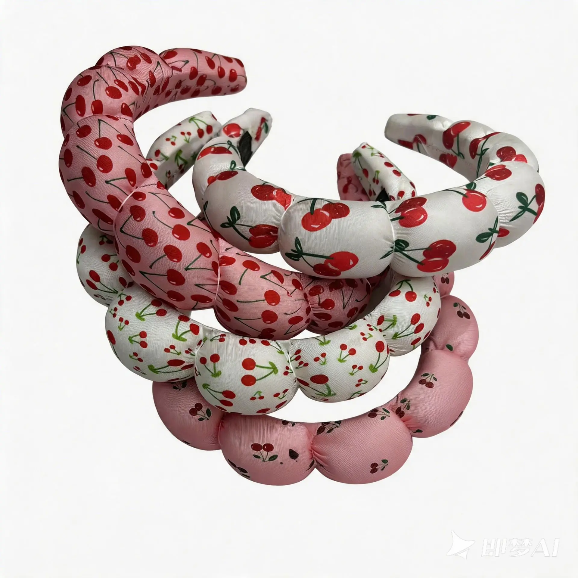 Cherry Fruit Print Bubble Padded Wide Headband Soft Satin Sponge Hair Hoop Women Sweet Spring Daily Hair Accessory, Dating, Fit Most Head Sizes, Fabric