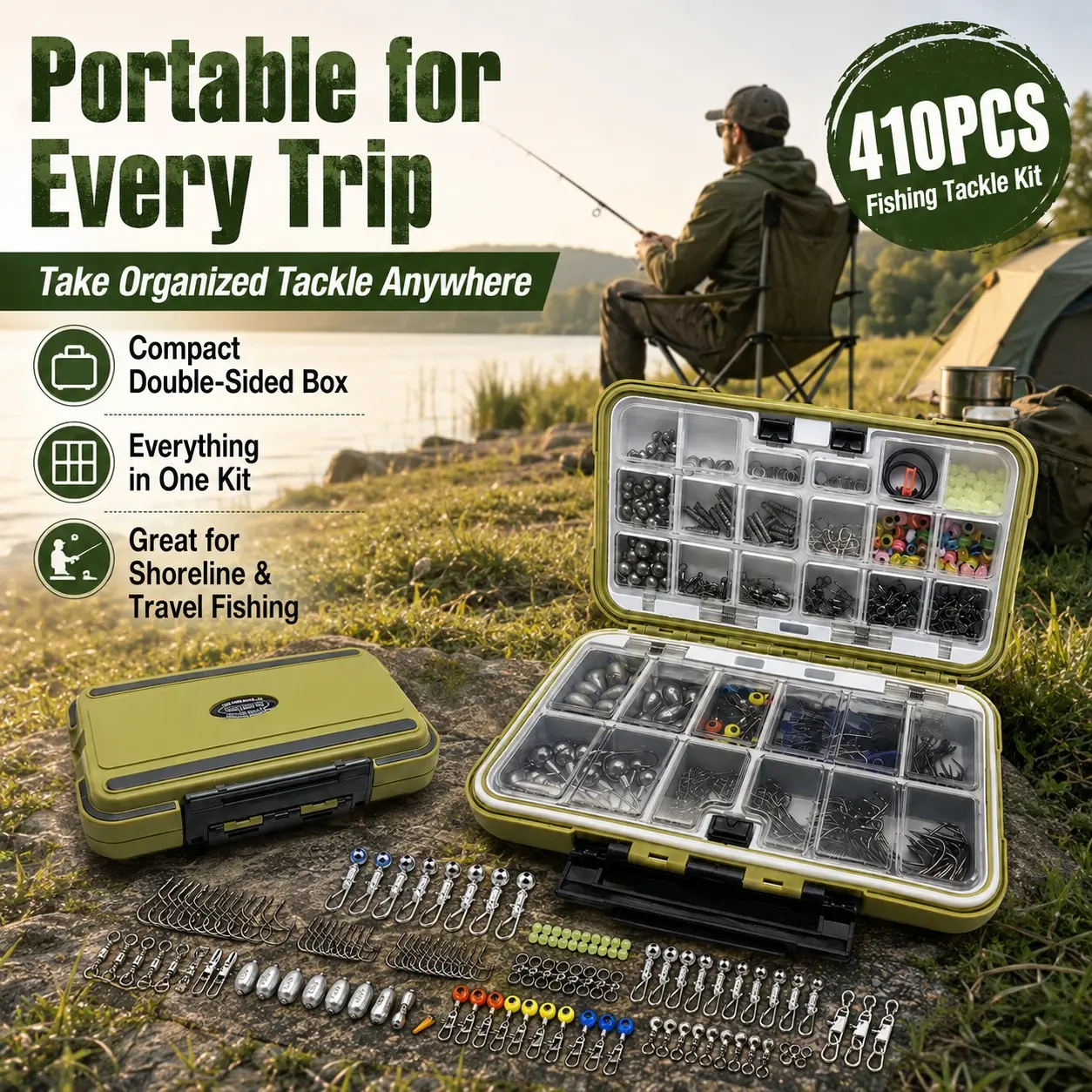 Durable 410pcs Fishing Tackle Set, Hard & Soft Lures Baits Kit, Includes Storage Case, Ideal for Outdoor Fishing Enthusiasts, Fishing Accessories