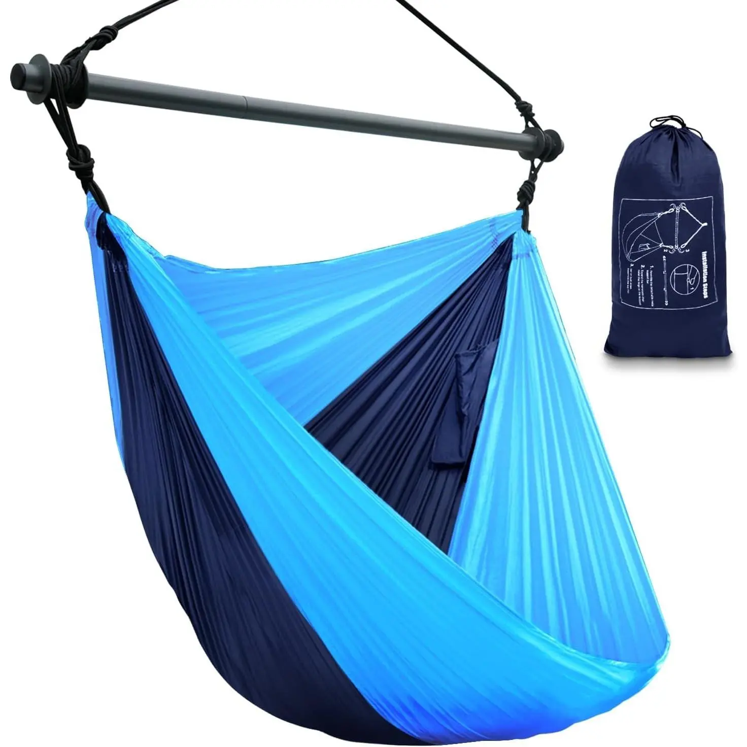 Hammock Chair, Portable Outdoor Hanging Rope Swing, Max 500 Lbs, Collapsible and Lightweight Nylon Parachute Hammocks Chair for Indoor, Backpacking, Travel, Backyard, Patio, Hiking (Navy, Blue)Gift